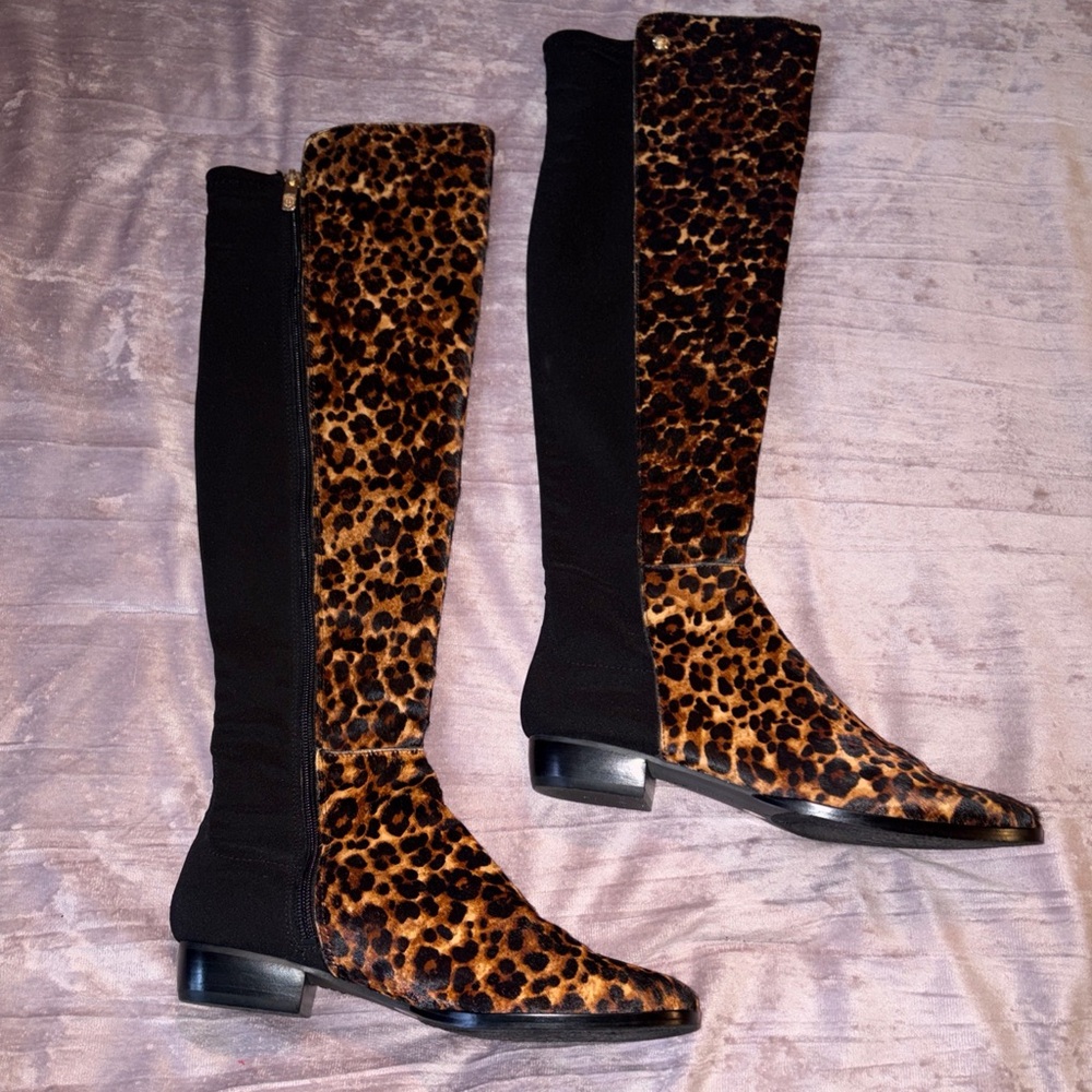 VINCE CAMUTO Karita Over the Knee Leopard Calf Hair Riding Boots 7
